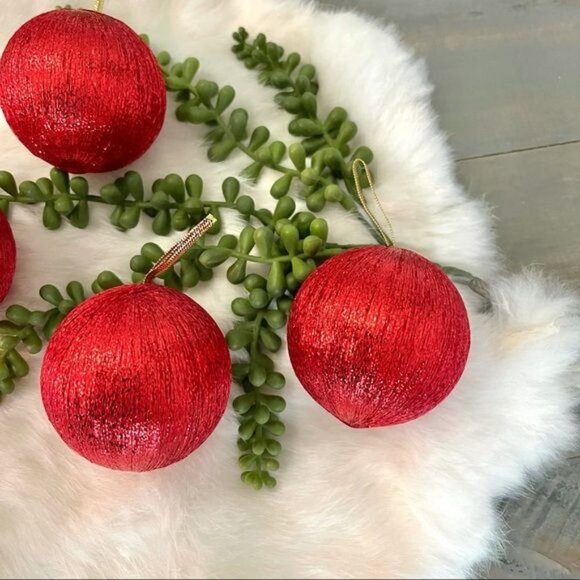 Vintage Christmas Glittery Red Ornaments Lot of 5 Holiday Decor Gift Idea - Picture 3 of 7